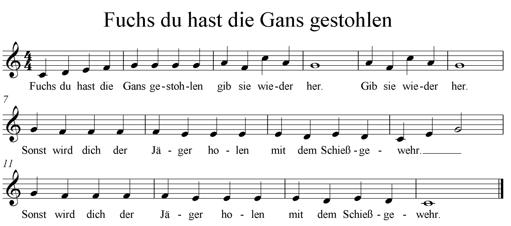 Noten Fuchs du hast die Gans gestohlen